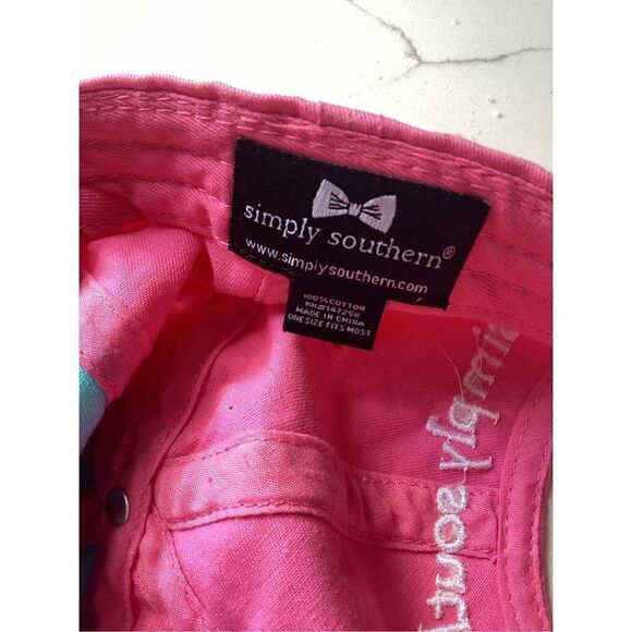 Simply Southern Happy Camper Embroidered Pink Teal Baseball Hat Cap Distressed - Picture 7 of 8